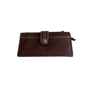 Fossil Brown Leather Wallet With Green Interior & Snap Closure